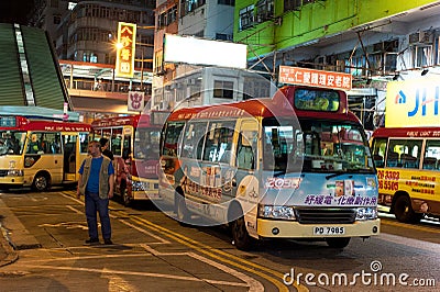 Hong Kong Night Minibus Editorial Stock Photo