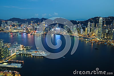 Hong Kong night scene aerial view Stock Photo