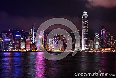 Hong Kong night scene in purple tone Stock Photo