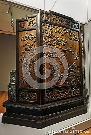 Hong Kong Palace Museum Antique Wood Screen Wooden Classic Chinese Furniture Household Decoration Retro Interior Design Fixture Editorial Stock Photo