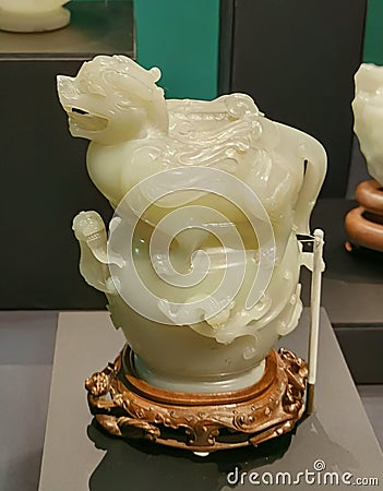 Hong Kong Palace Museum Qing Qianlong Antique Jade Mythology Animal Gem Stone Carving Sculpture Editorial Stock Photo