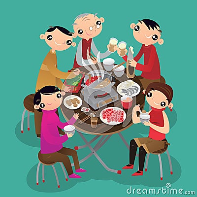 Hong Kong people having a hot pot meal Vector Illustration