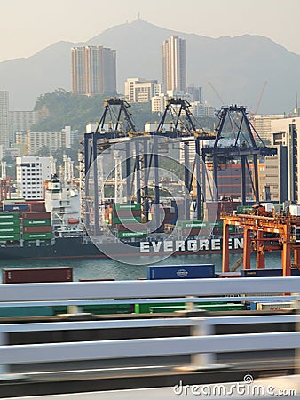 Hong Kong Port Containers Goods Shipping Logistics Transportation Heavy Duty Machinery Facility Editorial Stock Photo