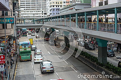 Hong Kong shop signage traffic crowd city Editorial Stock Photo