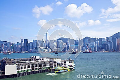 Hong Kong skyline along the seashore Stock Photo