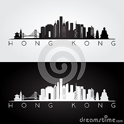 Hong Kong skyline and landmarks silhouette. Vector Illustration