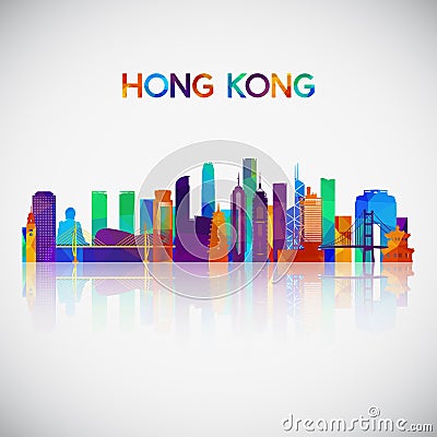 Hong Kong skyline silhouette in colorful geometric style. Vector Illustration