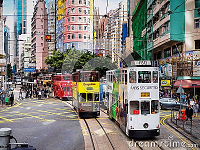 Hong Kong Tramways 'Ding Ding' double-decker trams Editorial Stock Photo