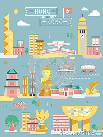 Hong Kong travel collections Vector Illustration
