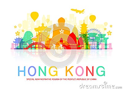 Hong Kong Travel Landmarks. Vector Illustration