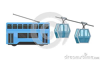 Hong Kong Travel Symbols with Funicular or Cable-railway Vector Set Vector Illustration