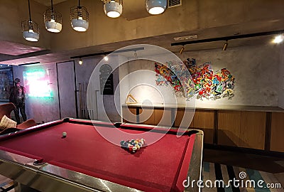 Hong Kong Wong Chuk Hang Ovolo Hotel Pool Table Snooker Game Break Room Socializing Space Interior Design Furniture Editorial Stock Photo