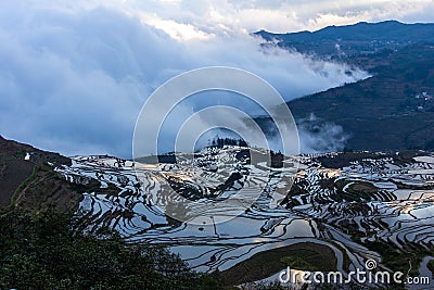 Wonderful scenery of Yuanyang rice terrace or The Honghe Hani Rice Terraces in China Stock Photo