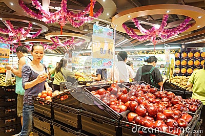 Hongkong, China: supermarket fruit area Editorial Stock Photo