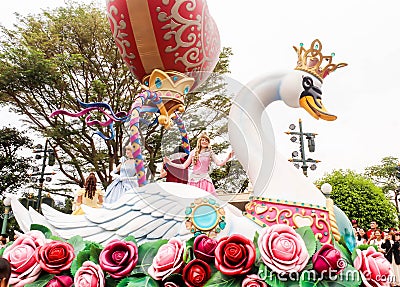 HONGKONG, HONGKONG DISNEYLAND - 30 March 2019 Close up of group princess parade in Hong Kong Disneyland Editorial Stock Photo