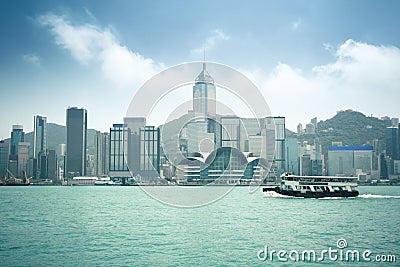 Hongkong skyline with ferryboat Stock Photo