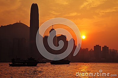 Hongkong skyline at sunset Stock Photo