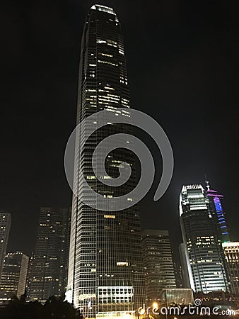 Hongkong Street life, Tightly clustered buildings, Night scene. Editorial Stock Photo