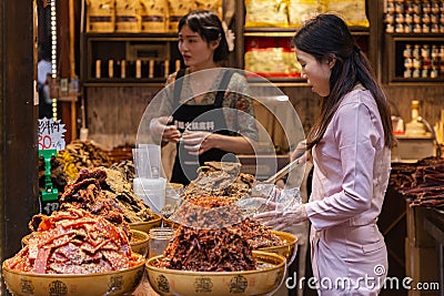 Hongya Cave interior traditional Chinese style walking and shopping area area in Chongqing, China Editorial Stock Photo