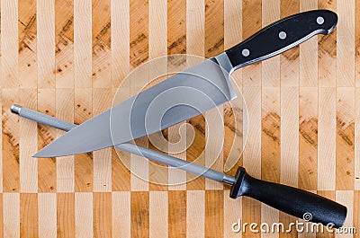 Honing Steel and French Knife Crossed Stock Photo
