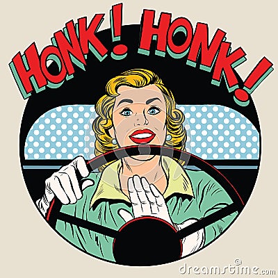 Honk vehicle horn driver woman Vector Illustration