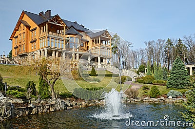 Honka residence building in Mezhyhirya park at Novi Petrivtsi near Kyiv Ukraine Stock Photo