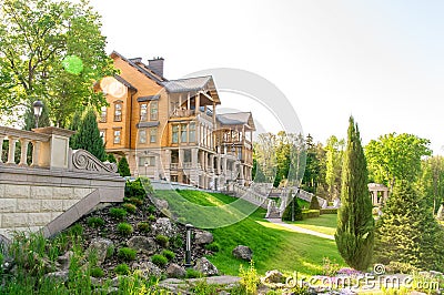 Honka Residence Mezhigorye former residence of Viktor Yanukovich in the village of New Petrovtsy, Vyshgorodsky district Editorial Stock Photo