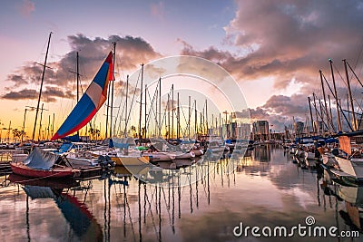 Honolulu Harbor at sunset Stock Photo