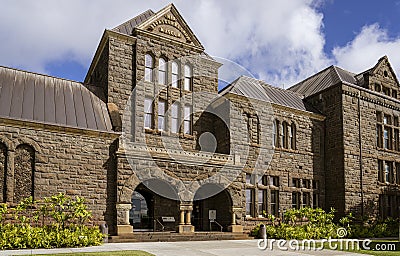 Honolulu, Hawaii - Oct 31, 2021-Exterior of the main building of the Bishop Museum Editorial Stock Photo