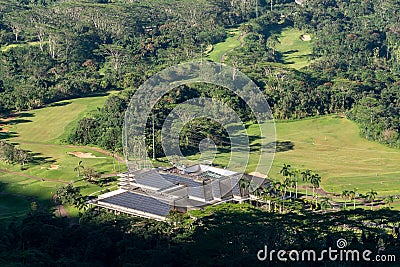 Aerial view of the Koolau Golf Club from the Pali Lookout on Oahu Editorial Stock Photo
