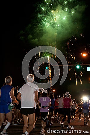 Honolulu Marathon with Firework Editorial Stock Photo