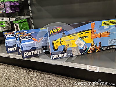 Fortnite Nerf Gun and Super Soaker Toys Display Display at Best Buy Editorial Stock Photo