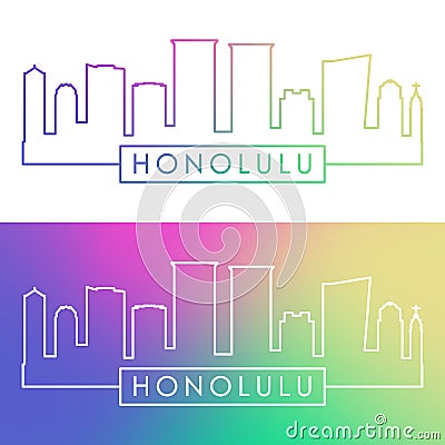 Honolulu skyline. Colorful linear style. Vector Illustration