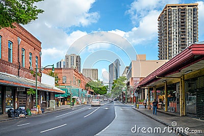 Street view of Chinatown in Hawaii Editorial Stock Photo