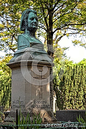 Honore de Balzac, monument in the cemetery Pere Lachaise, Paris Editorial Stock Photo