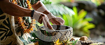 Honoring Tradition The Time-Honored Art Of Poi Pounding In Hawaii Stock Photo