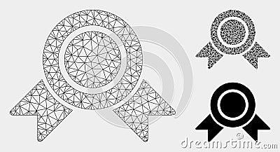 Honour Medal Vector Mesh Network Model and Triangle Mosaic Icon Vector Illustration