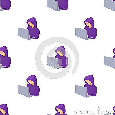 Hooded computer hacker with laptop pattern seamless vector Vector Illustration