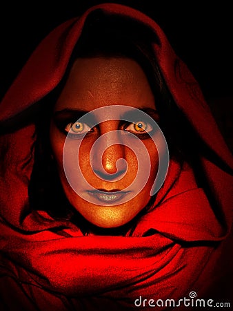 Hooded Evil Woman Portrait Stock Photo