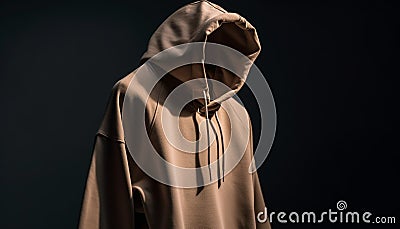 Hooded fashion model walks in spooky night generated by AI Stock Photo