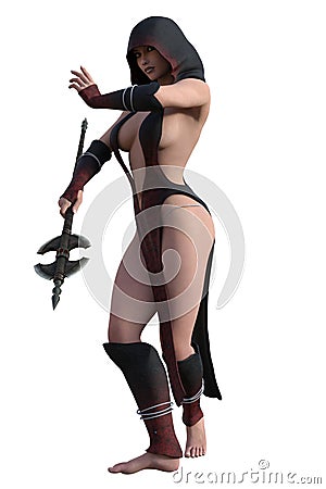 Hooded female assassin Stock Photo