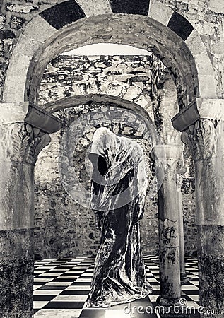 Hooded Figure in the abandoned place Stock Photo