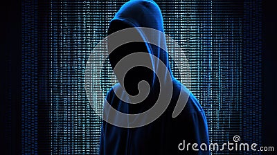 Hooded Hacker Binary Code Background Cybersecurity Intrusion Theme Generative AI Stock Photo