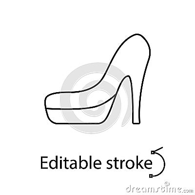 Hooded high heel outline icon. Sexual woman shoe. Editable stroke. Isolated vector stock illustration Vector Illustration