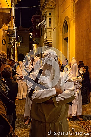 Hooded penitent, Good Friday Procession, Rabat,Malta Editorial Stock Photo