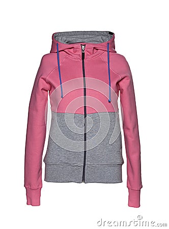 Hooded sweater pink gray isolated on white background Stock Photo