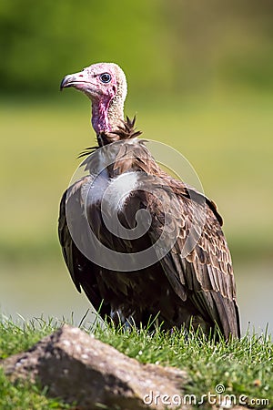 Hooded vulture. Critically endangered species of bird standing o Stock Photo