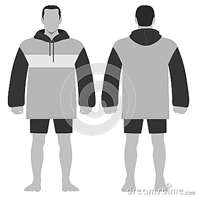 Hoodie fashion man body full length template figure silhouette in shorts Vector Illustration