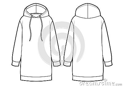 Hoodie sweatshirt womans dress. Vector technikal sketch Vector Illustration