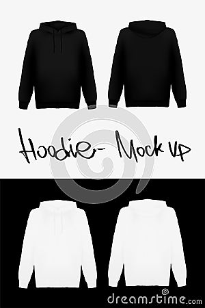 Hoodie vector mockup black and white front and back view Vector Illustration
